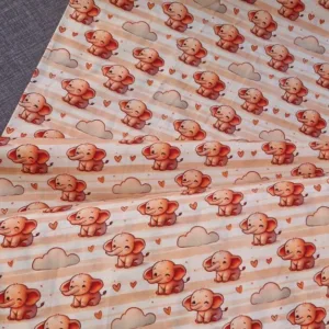 Schattige katoenen kinderstof met olifantje ideaal voor de kinderkamer Bestel in de stoffenwebwinkel Makoma Stoffen in Overijssel