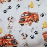 Brandweer auto met Dolmatier honden Bestel in de stoffen webwinkel online Makomastoffen Drenthe