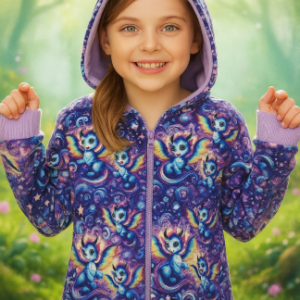 Hoodie gemaakt van digitale alpine fleece stof met baby drakenprint