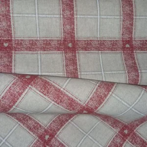 Kerststof Panama katoen met rood-wit hartjesmotief – perfect voor creatieve kerstprojecten Bestel bij Makomastoffen Utrecht