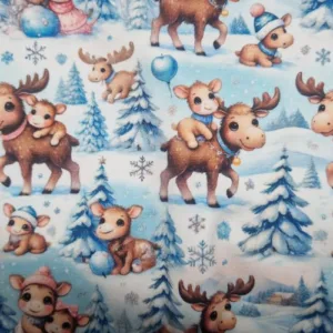 Winterdieren French Terry tricot stof met elanden Bestel kinderstoffen Bij makomastoffen de stoffenwebwinkel online Brabant