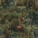 Jacquard Gobelin stof met herten in een bos, stevige interieurstof voor woondecoratie en bekleding.