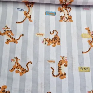 Tijgetje katoenstof met vrolijke tijgetje print Kinderbaby kamer stoffenwebwinkel makomastoffen online Gouda
