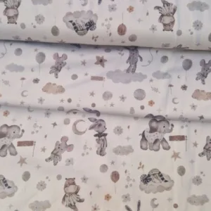 Tricot knuffeldieren naturel met lieve dierenfiguren op een rustige ondergrond Stoffen voor de Baby kopen