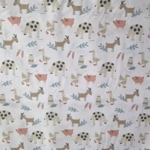 Eco katoen stof met boerderijdieren Stoffen voor de babykamer kopen Verkrijgbaar in de stofenwebwinkel online