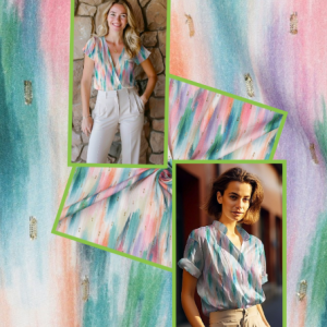 Kleurrijke viscose stof met Lurex garen Makomastoffen Uden