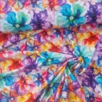 Tricot stof met multicolor bloemenprint
