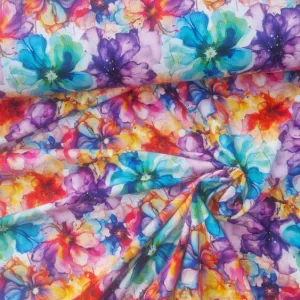Tricot stof met multicolor bloemenprint