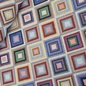Soepele gobelin stof met meerkleurige ruiten koop nu bij makomastoffen Drenthe