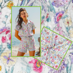 Wafel katoen met fris bloemenmotief hydrofiel stof Bestel nu stoffen in Belgie