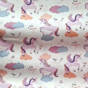 katoenstof met unicorns in pastelkleuren voor kinderen Stoffenwebwinkel Gouda
