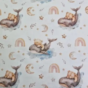 baby katoenstof met beertjes en walvis babyprint In de stoffenwebwinkel online Makomastoffen Sneek