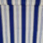Gestreepte blauw beige stof met brede donkerblauwe banen en beige strepen Makomastoffen