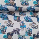Tricot stof met voertuigen en robots Voor stoere tienerkleding