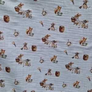 Hydrofiel katoen met eekhoorn, muisjes en konijn voor baby en kinderkamer stoffen in Drenthe