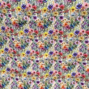 Hydrofiel mousseline katoen met veldbloemen in kleurrijk patroon De stoffenwebwinkel Groningen