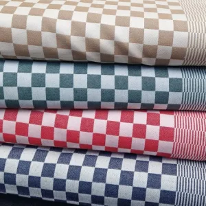 Boerenbond theedoek stof katoen rood groen beige blauw Dambond stof bij makoma