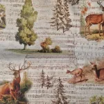 Dierenleven in Nederland Herten stof met muzieknoten natuurprint Makomastoffen