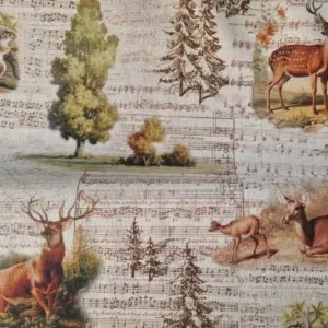 Dierenleven in Nederland Herten stof met muzieknoten natuurprint Makomastoffen