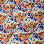 Softshell stof Little Pony print met unicorns, bloemen en regenbogen