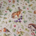 Stof met bosdieren Hert Vos Egel Muis Haas Vogel De leukste stoffen met dieren