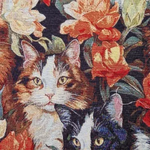 Gobelin stof katten bloemen – decoratieve geweven kwaliteit 145 cm breed
