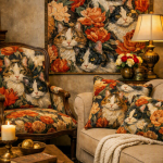 Katten en bloemen gobelin premium stof