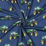 Tricotstof met groene tractors De leukste stoffenwebwinkel van drenthe