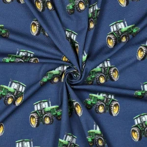 Tricotstof met groene tractors De leukste stoffenwebwinkel van drenthe